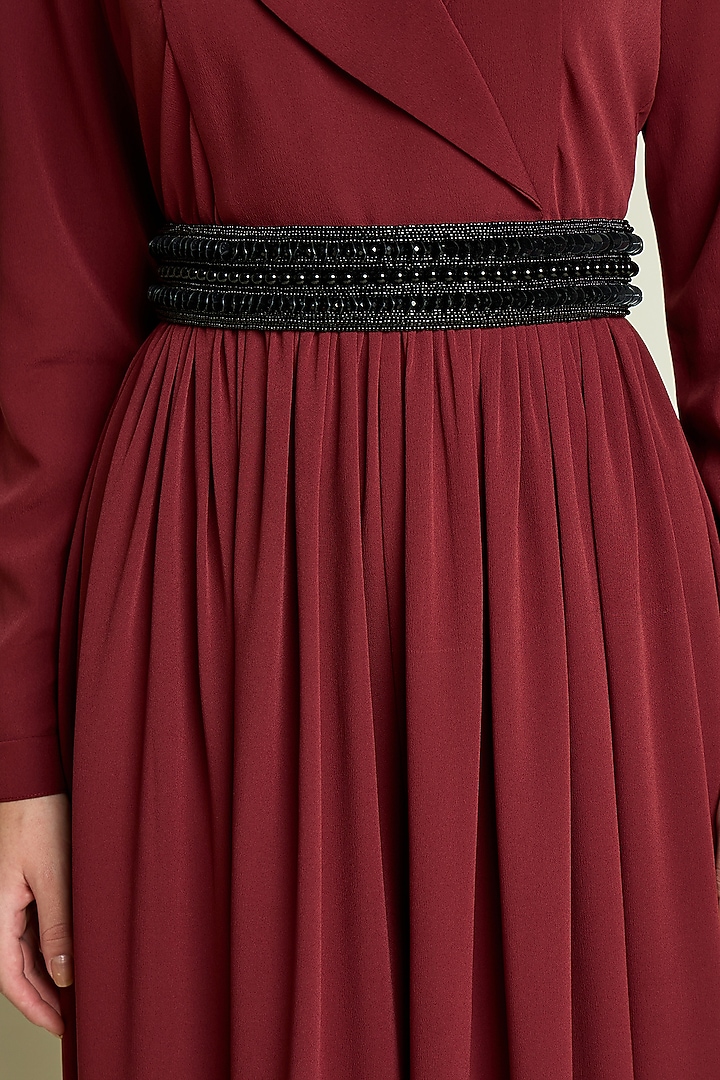 Maroon Moss Crepe Jumpsuit With Belt by Aakaar at Pernia's Pop Up Shop