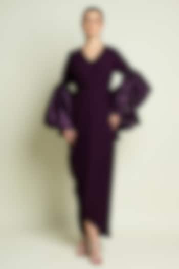 Purple Moss Crepe Draped Summer Dress With Shrug by Aakaar at Pernia's Pop Up Shop