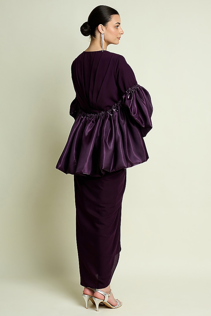 Purple Moss Crepe Draped Summer Dress With Shrug by Aakaar at Pernia's Pop Up Shop