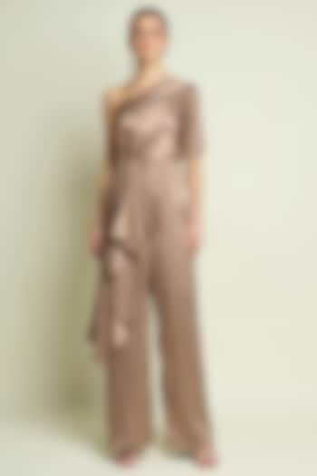 Champagne Satin One-Shoulder Jumpsuit by Aakaar at Pernia's Pop Up Shop