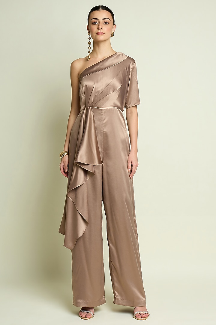 Champagne Satin One-Shoulder Jumpsuit by Aakaar at Pernia's Pop Up Shop