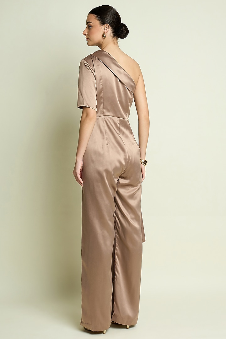 Champagne Satin One-Shoulder Jumpsuit by Aakaar at Pernia's Pop Up Shop
