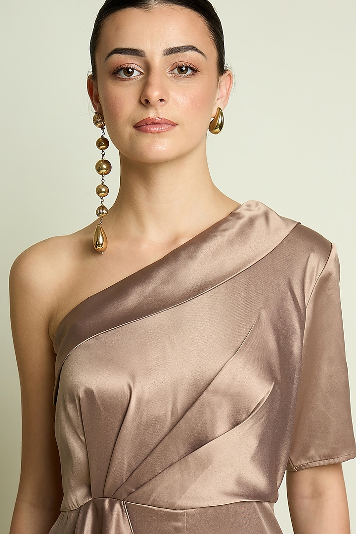 Champagne Satin One-Shoulder Jumpsuit by Aakaar at Pernia's Pop Up Shop