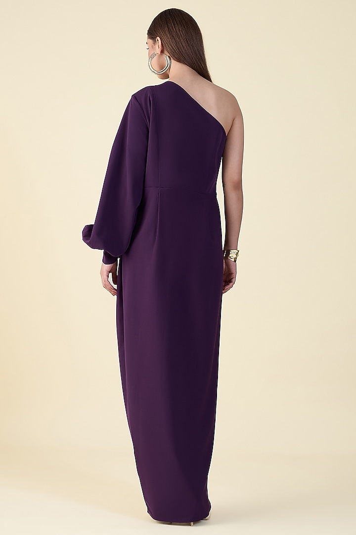 Purple Moss Crepe One-Shoulder Pleated Draped Summer Dress by Aakaar at Pernia's Pop Up Shop