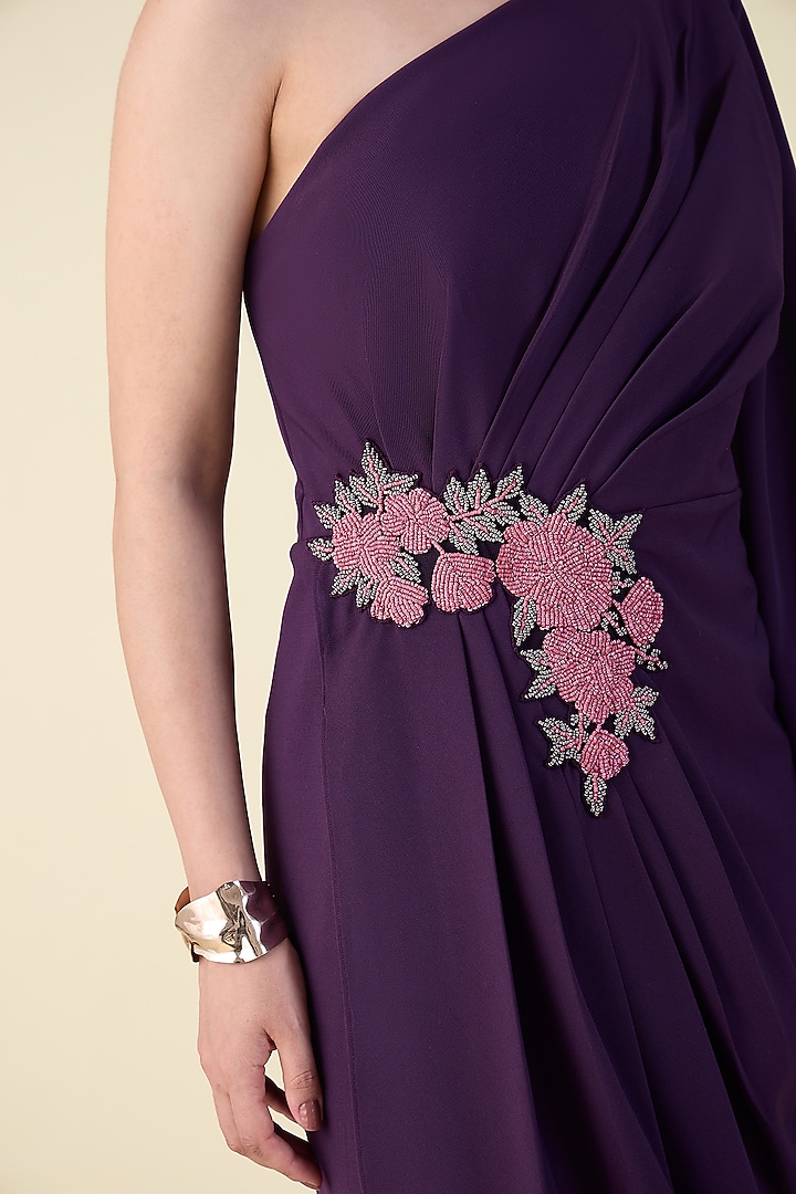 Purple Moss Crepe One-Shoulder Pleated Draped Summer Dress by Aakaar at Pernia's Pop Up Shop