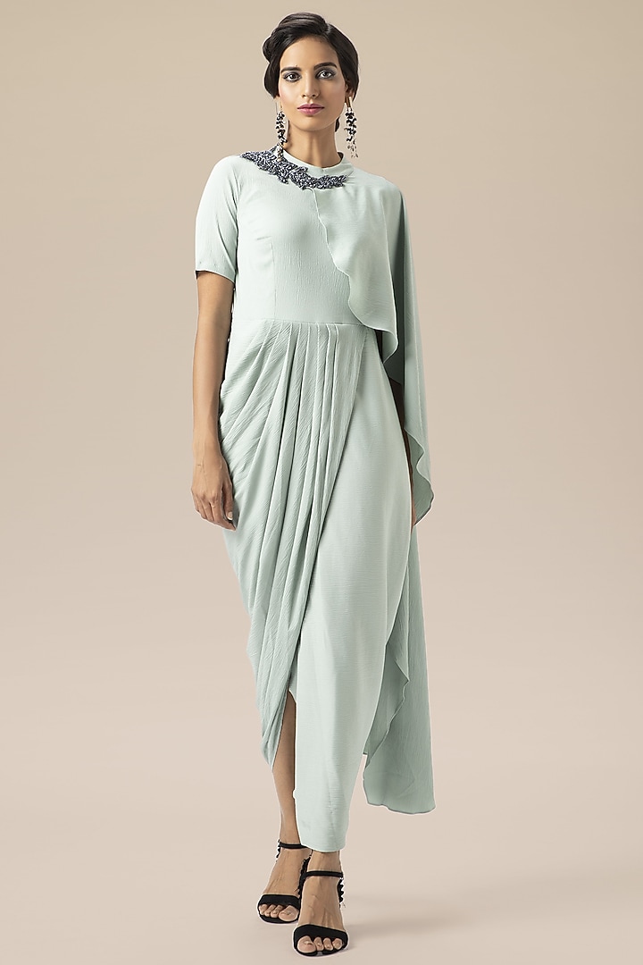 Chalk Blue Moss Crepe Summer Dress by Aakaar at Pernia's Pop Up Shop