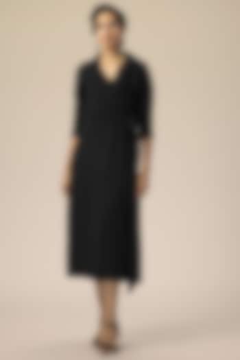 Black Moss Crepe Trench Summer Dress by Aakaar at Pernia's Pop Up Shop