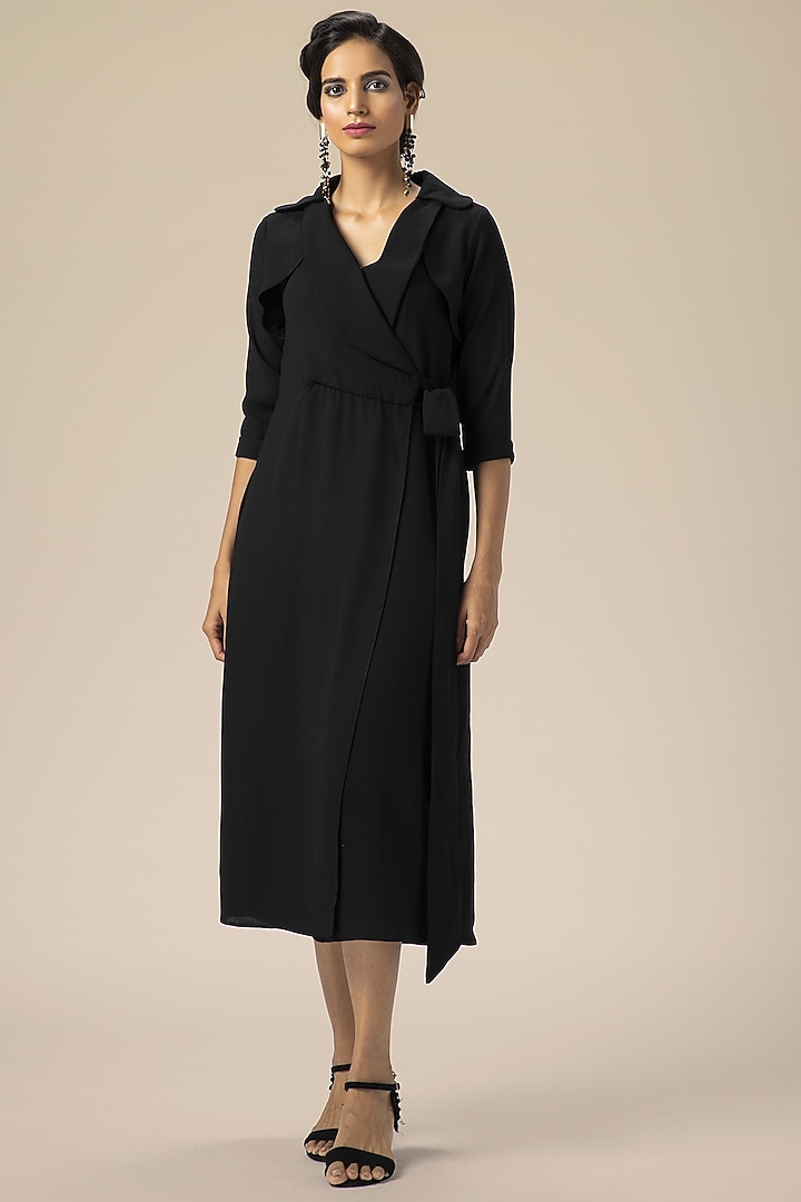 Black Moss Crepe Trench Summer Dress by Aakaar at Pernia's Pop Up Shop