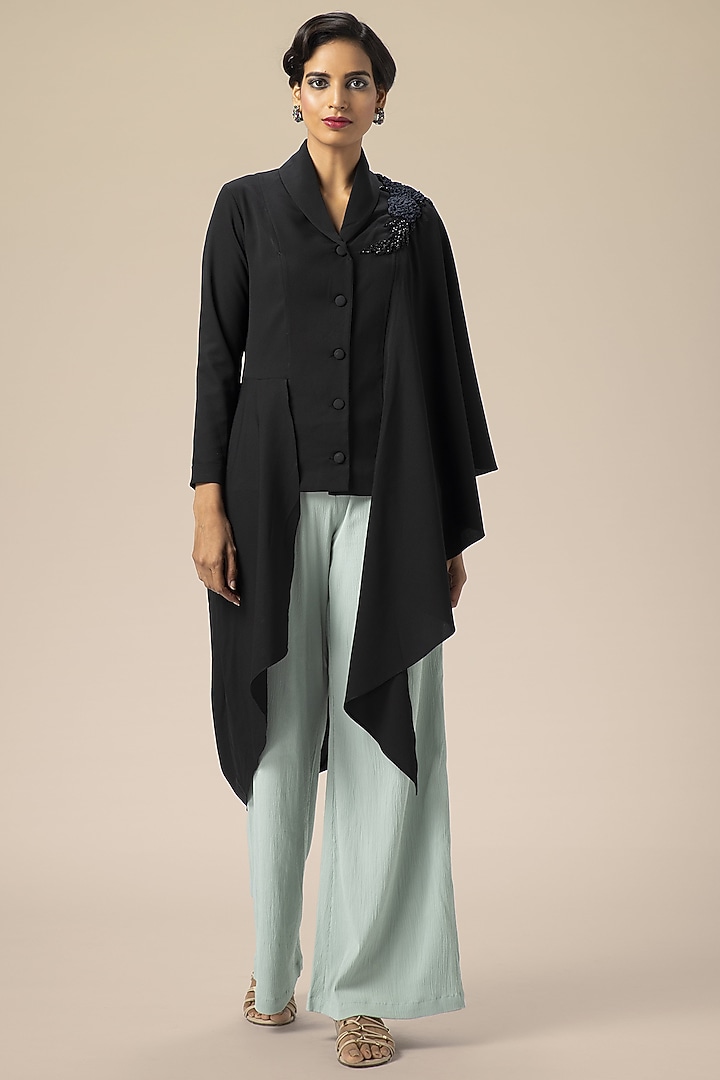 Black Draped Blazer Tunic by Aakaar at Pernia's Pop Up Shop