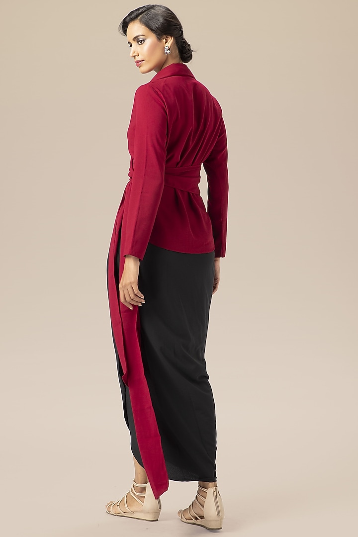 Maroon Moss Crepe Wrap Shirt by Aakaar at Pernia's Pop Up Shop