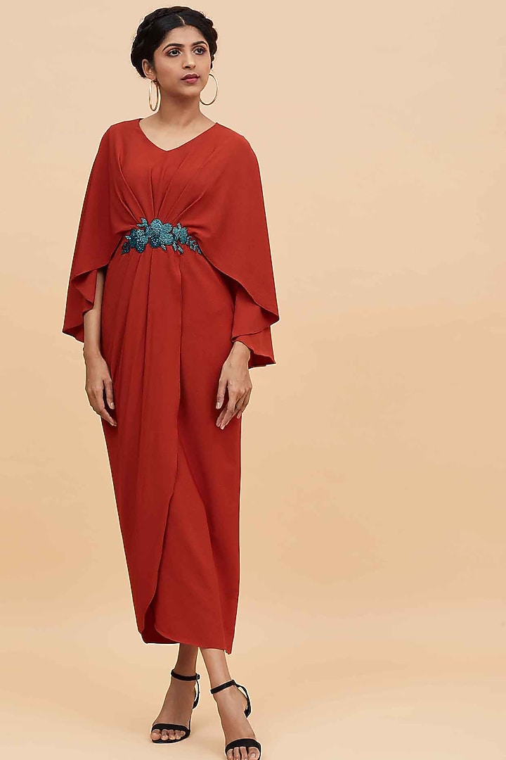 Dusty Red Draped Summer Dress by Aakaar at Pernia's Pop Up Shop