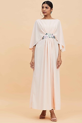 Cream Moss Crepe Gathered Dress by Aakaar