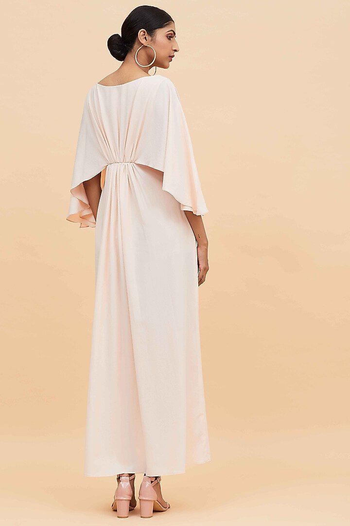 Cream Moss Crepe Gathered Summer Dress by Aakaar at Pernia's Pop Up Shop