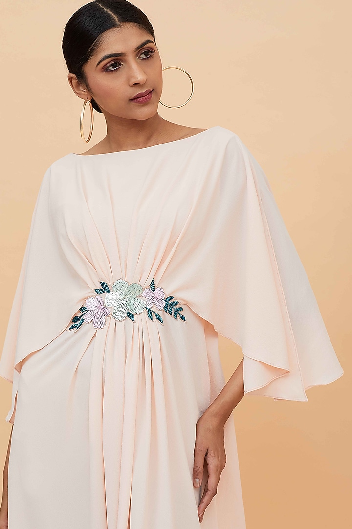 Cream Moss Crepe Gathered Summer Dress by Aakaar at Pernia's Pop Up Shop