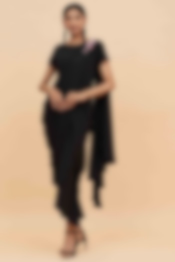 Black Cowl Draped Saree Summer Dress by Aakaar at Pernia's Pop Up Shop