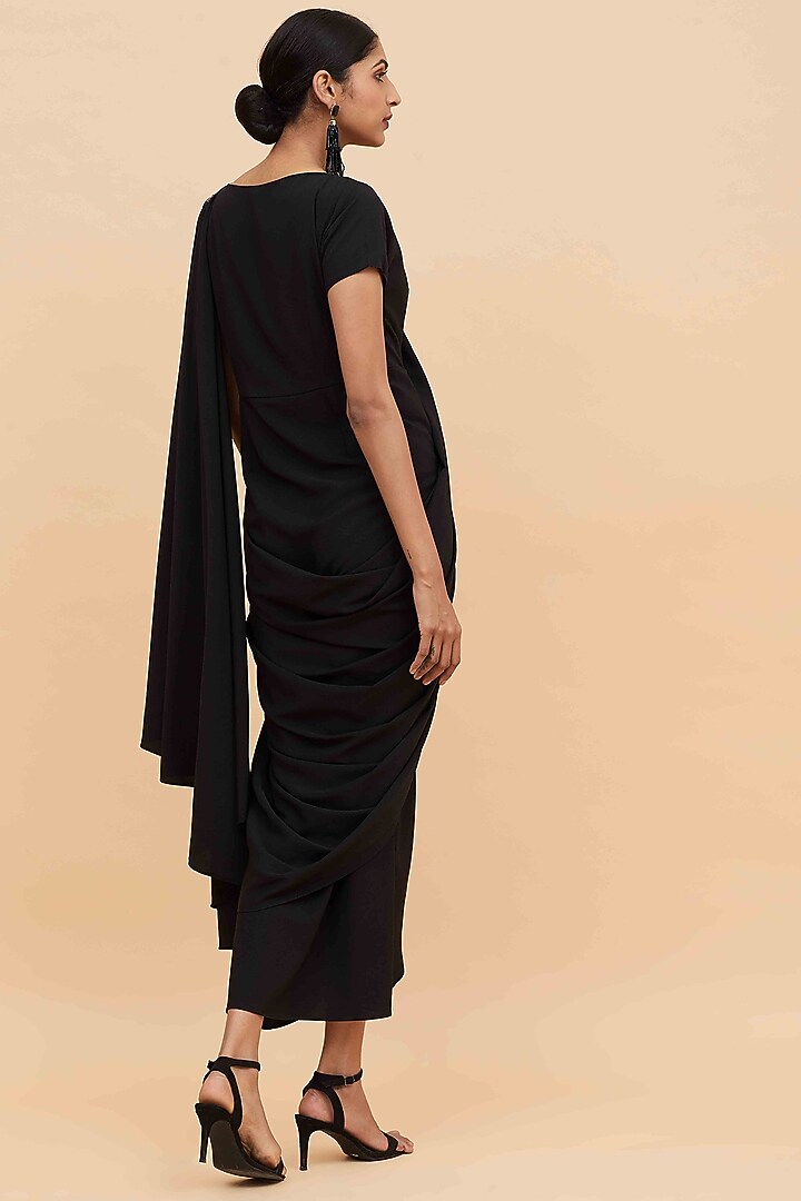 Black Cowl Draped Saree Summer Dress by Aakaar at Pernia's Pop Up Shop