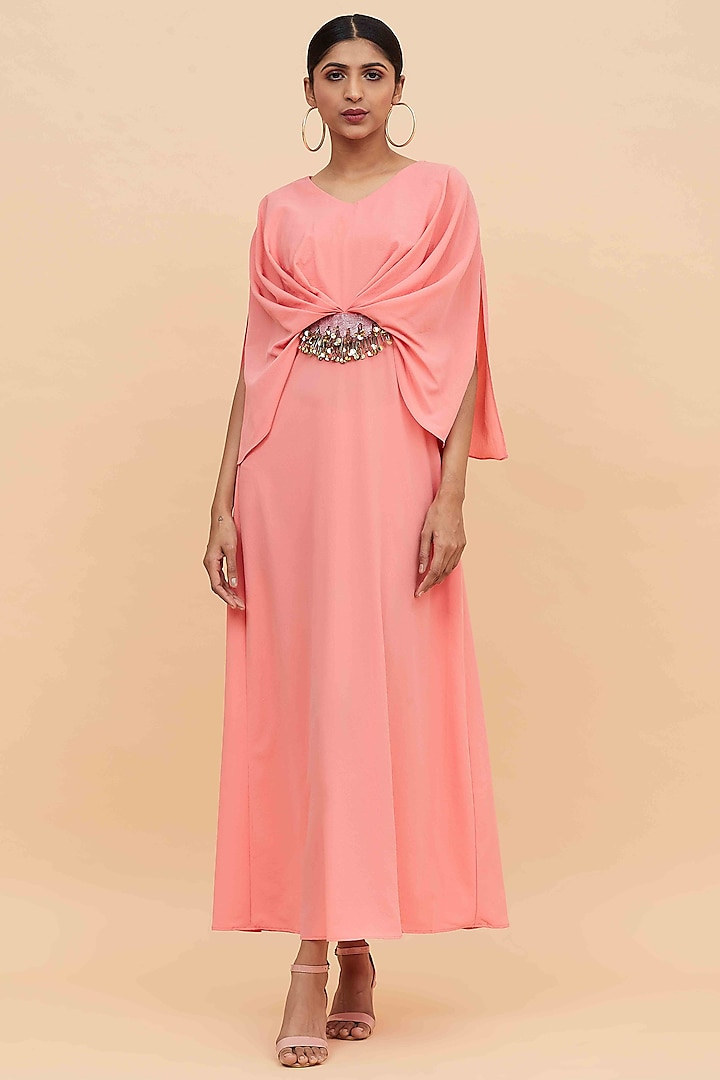 Pink Moss Crepe Dress by Aakaar