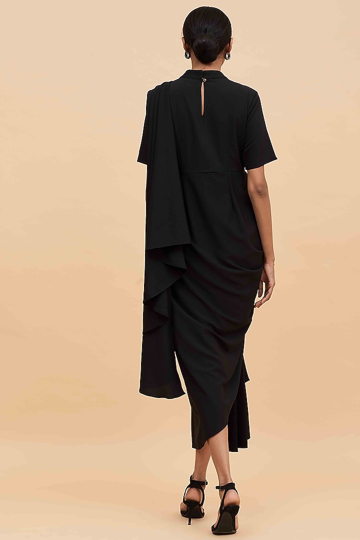 Black Moss Crepe Saree Summer Dress by Aakaar at Pernia's Pop Up Shop