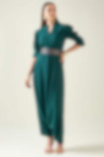 Green Moss Crepe Jumpsuit With Belt by Aakaar at Pernia's Pop Up Shop