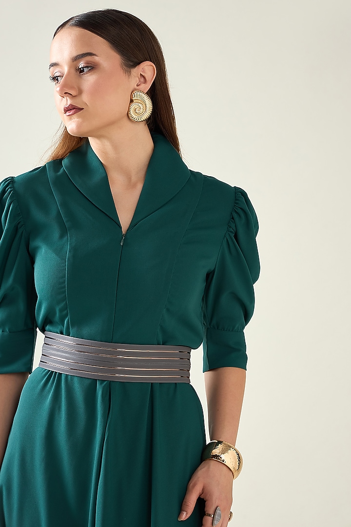 Green Moss Crepe Jumpsuit With Belt by Aakaar at Pernia's Pop Up Shop