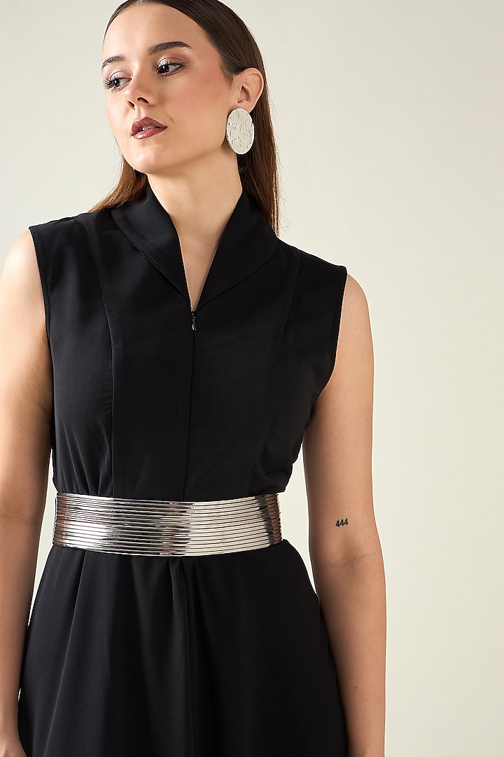Black Moss Crepe Jumpsuit With Belt by Aakaar at Pernia's Pop Up Shop