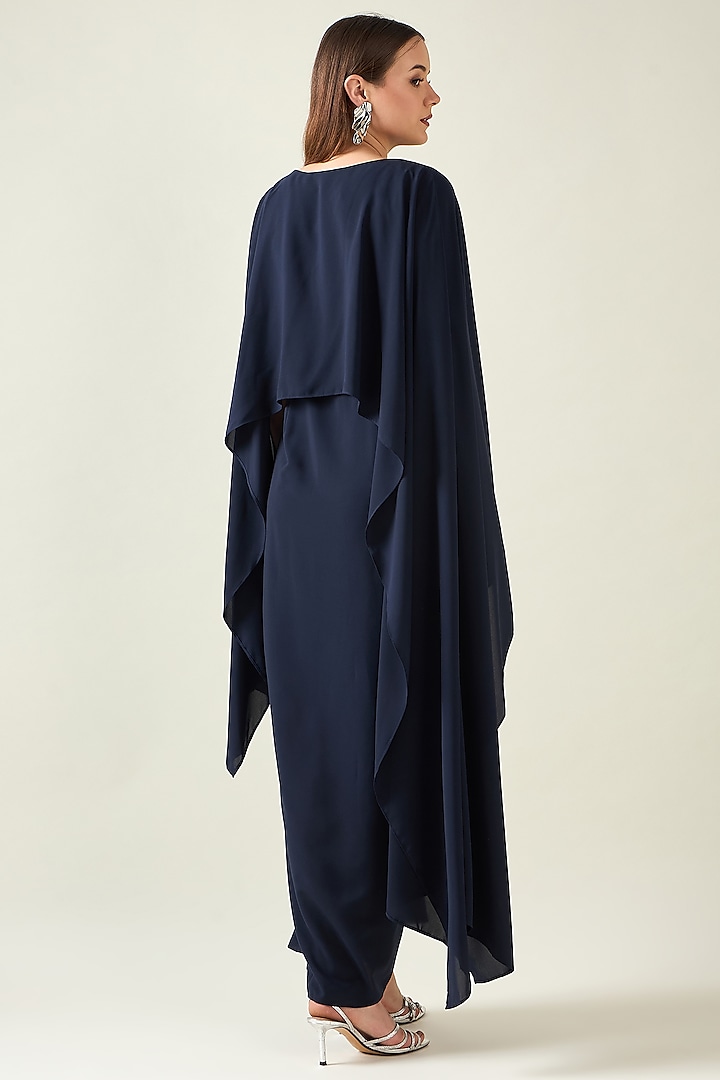 Navy Blue Moss Crepe Draped Summer Dress by Aakaar at Pernia's Pop Up Shop