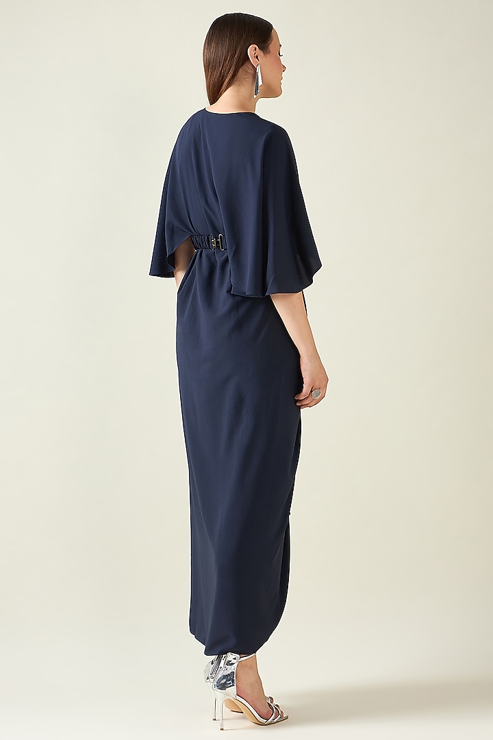 Midnight Navy Moss Crepe Summer Dress With Belt by Aakaar at Pernia's Pop Up Shop