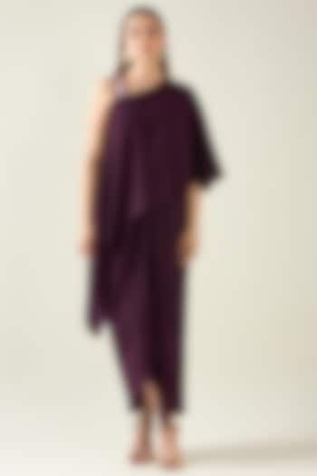 Purple Moss Crepe Draped Dress by Aakaar at Pernia's Pop Up Shop