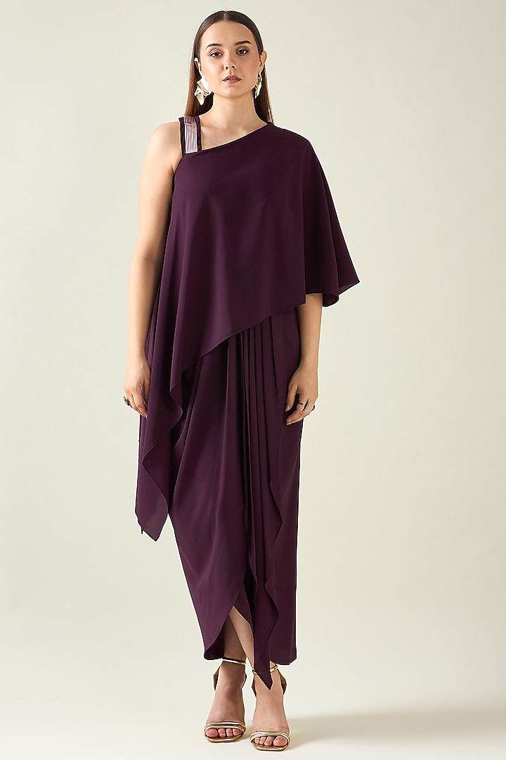 Purple Moss Crepe Draped Dress by Aakaar at Pernia's Pop Up Shop