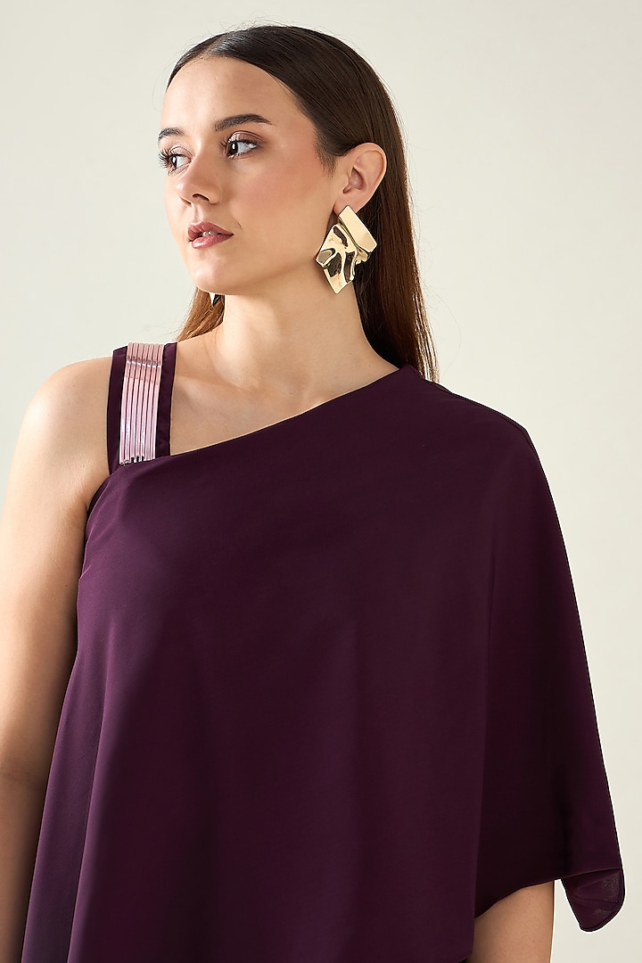 Purple Moss Crepe Draped Dress by Aakaar at Pernia's Pop Up Shop