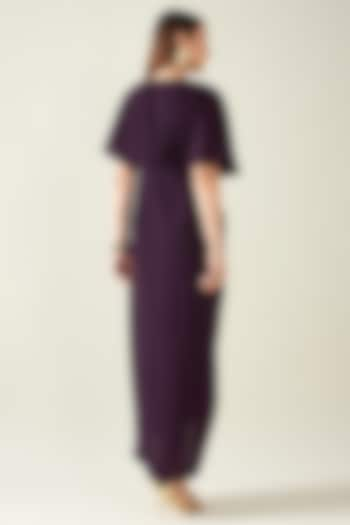 Purple Moss Crepe Crystal Draped Dress by Aakaar at Pernia's Pop Up Shop