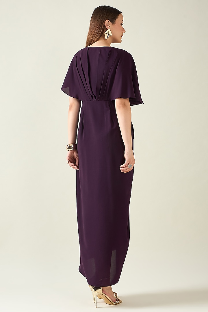 Purple Moss Crepe Crystal Draped Dress by Aakaar at Pernia's Pop Up Shop