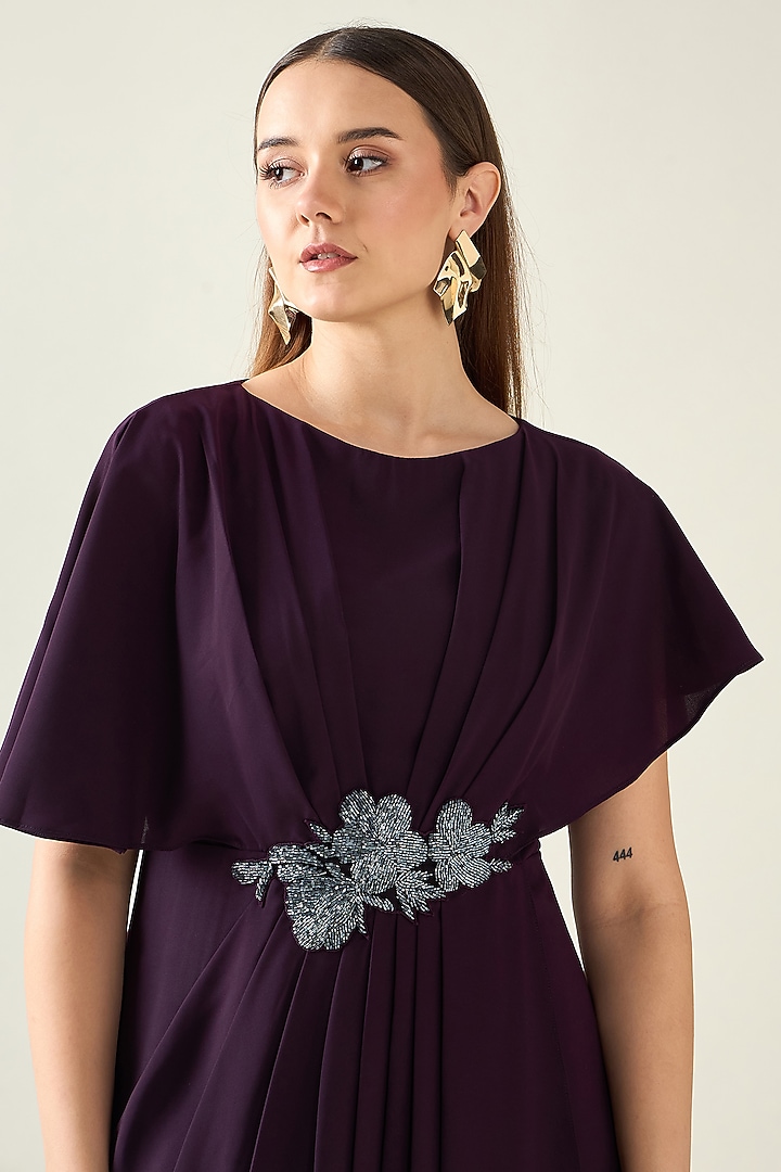 Purple Moss Crepe Crystal Draped Summer Dress by Aakaar at Pernia's Pop Up Shop