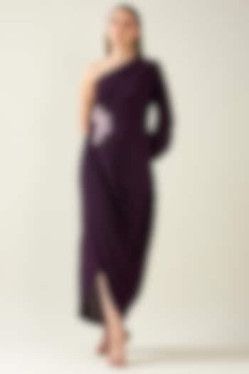 Purple Moss Crepe One-Shoulder Dress by Aakaar at Pernia's Pop Up Shop