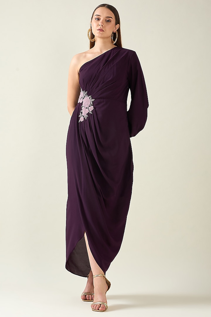 Purple Moss Crepe One-Shoulder Dress by Aakaar at Pernia's Pop Up Shop