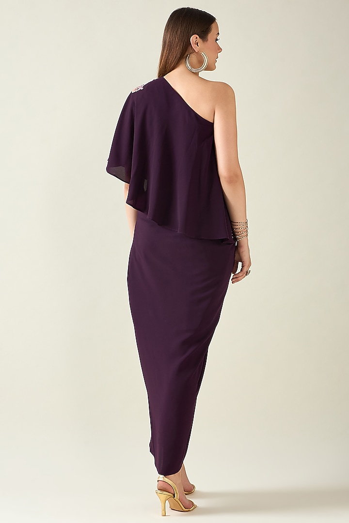 Purple Moss Crepe Floral One-Shoulder Summer Dress by Aakaar at Pernia's Pop Up Shop