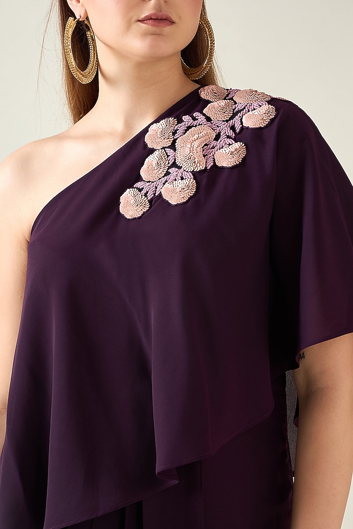 Purple Moss Crepe Floral One-Shoulder Summer Dress by Aakaar at Pernia's Pop Up Shop