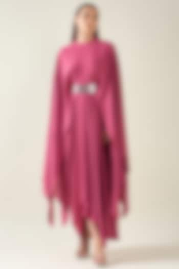 Pink Moss Crepe Dress With Belt by Aakaar at Pernia's Pop Up Shop