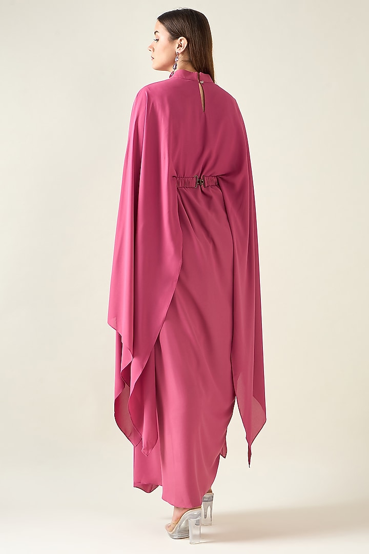 Pink Moss Crepe Summer Dress With Belt by Aakaar at Pernia's Pop Up Shop
