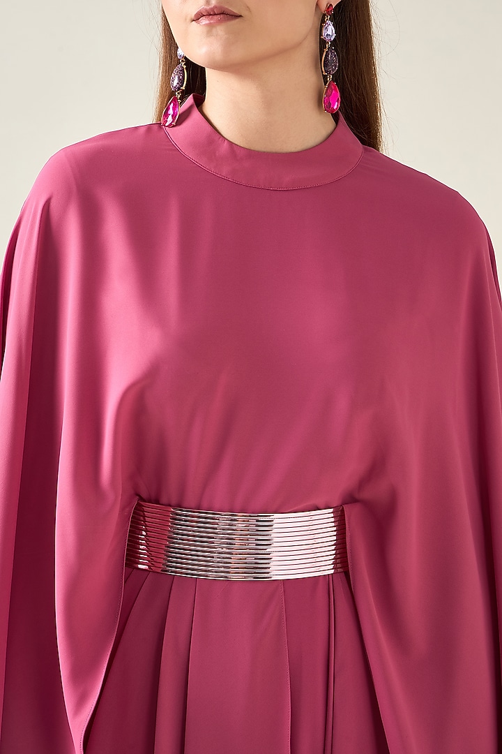 Pink Moss Crepe Summer Dress With Belt by Aakaar at Pernia's Pop Up Shop