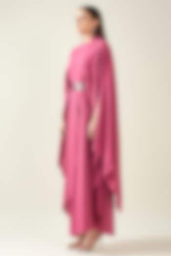 Pink Moss Crepe Dress With Belt by Aakaar at Pernia's Pop Up Shop