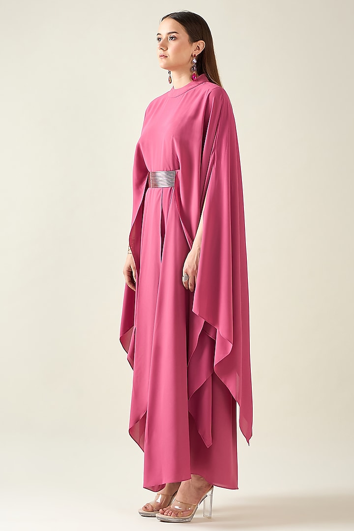 Pink Moss Crepe Dress With Belt by Aakaar at Pernia's Pop Up Shop