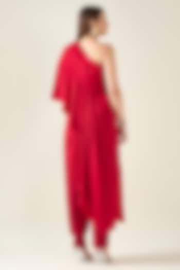 Red Moss Crepe Draped Tunic Set by Aakaar at Pernia's Pop Up Shop