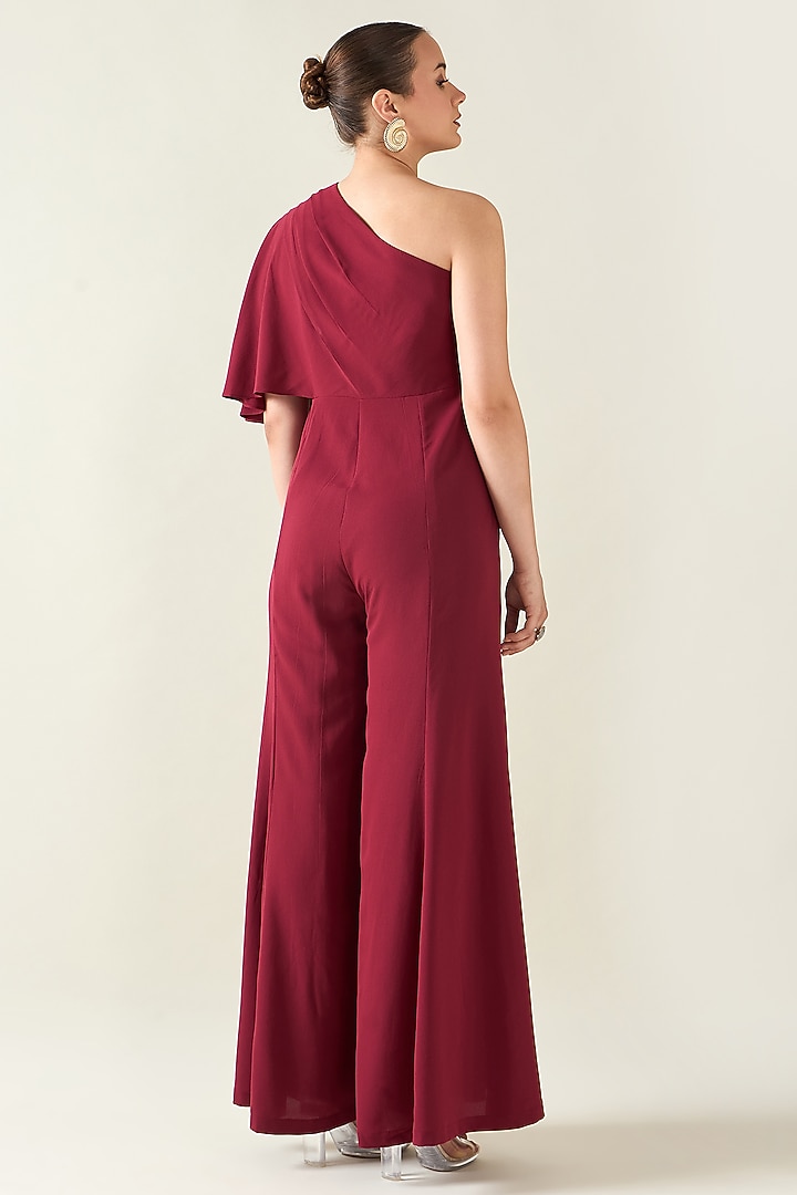 Wine Moss Crepe Jumpsuit With Belt by Aakaar at Pernia's Pop Up Shop