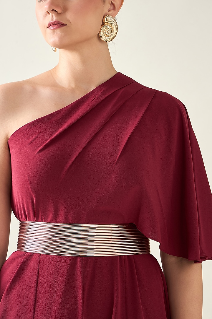 Wine Moss Crepe Jumpsuit With Belt by Aakaar at Pernia's Pop Up Shop