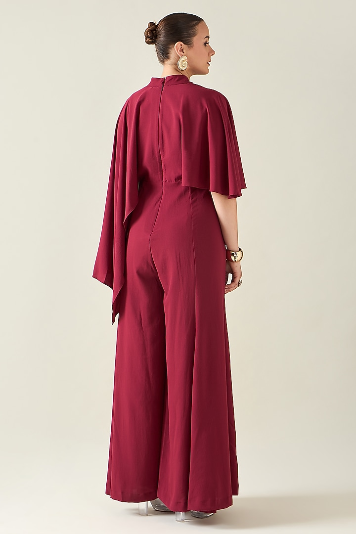 Wine Moss Crepe Jumpsuit With Belt by Aakaar at Pernia's Pop Up Shop