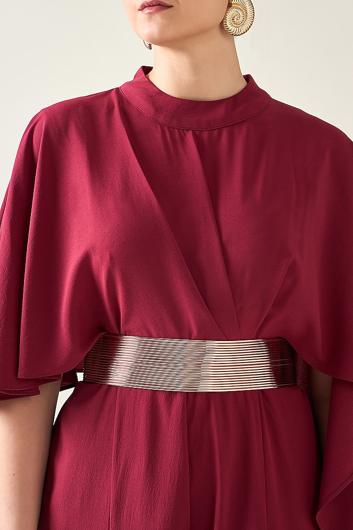 Wine Moss Crepe Jumpsuit With Belt by Aakaar at Pernia's Pop Up Shop