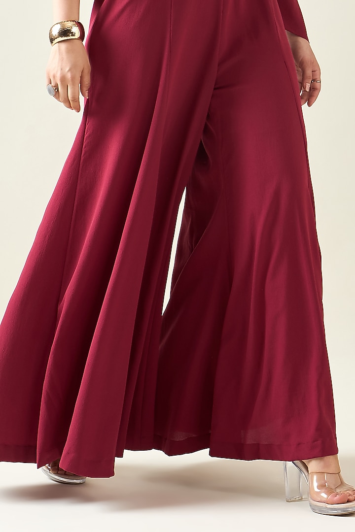 Wine Moss Crepe Jumpsuit With Belt by Aakaar at Pernia's Pop Up Shop
