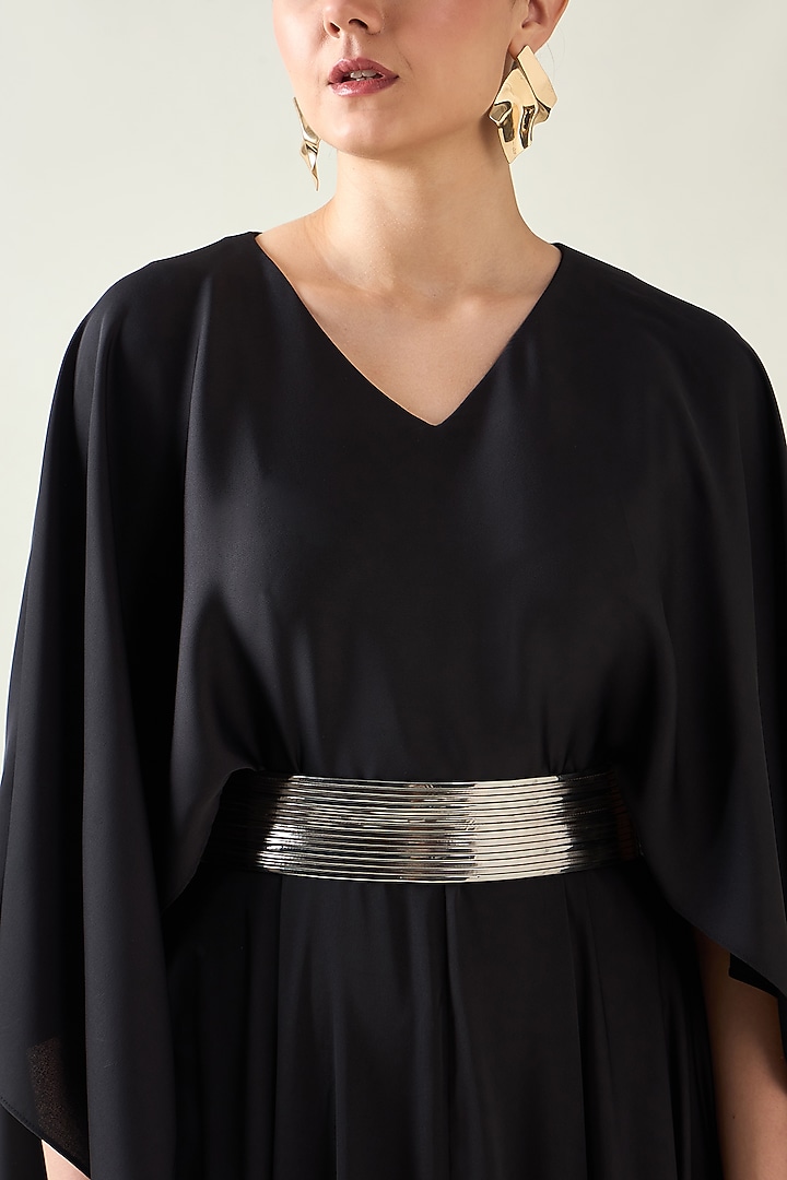 Coral Black Moss Crepe Summer Dress With Belt by Aakaar at Pernia's Pop Up Shop