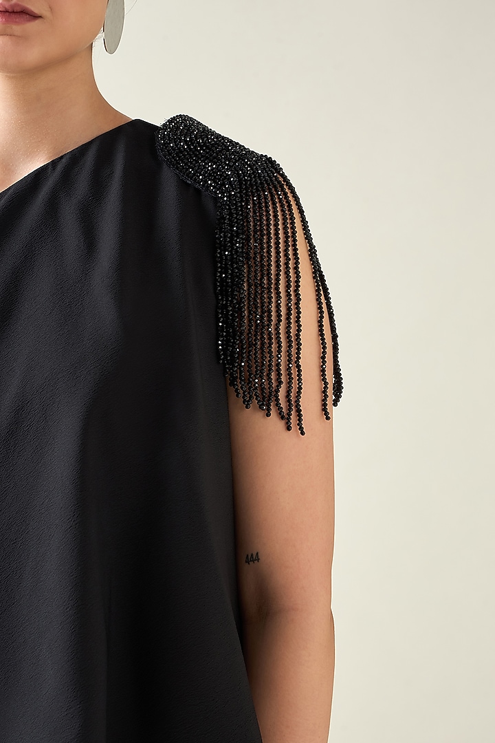 Black Moss Crepe One-Shoulder Summer Dress by Aakaar at Pernia's Pop Up Shop